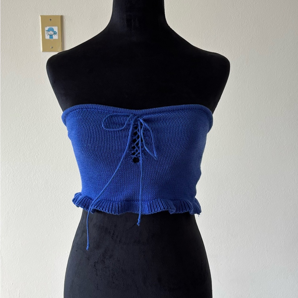 Forever 21 Royal Blue Lace-Up Crop Top